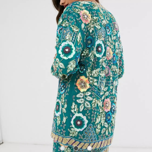 ASOS Teal Floral Beaded Jacket - Picture 2 of 7